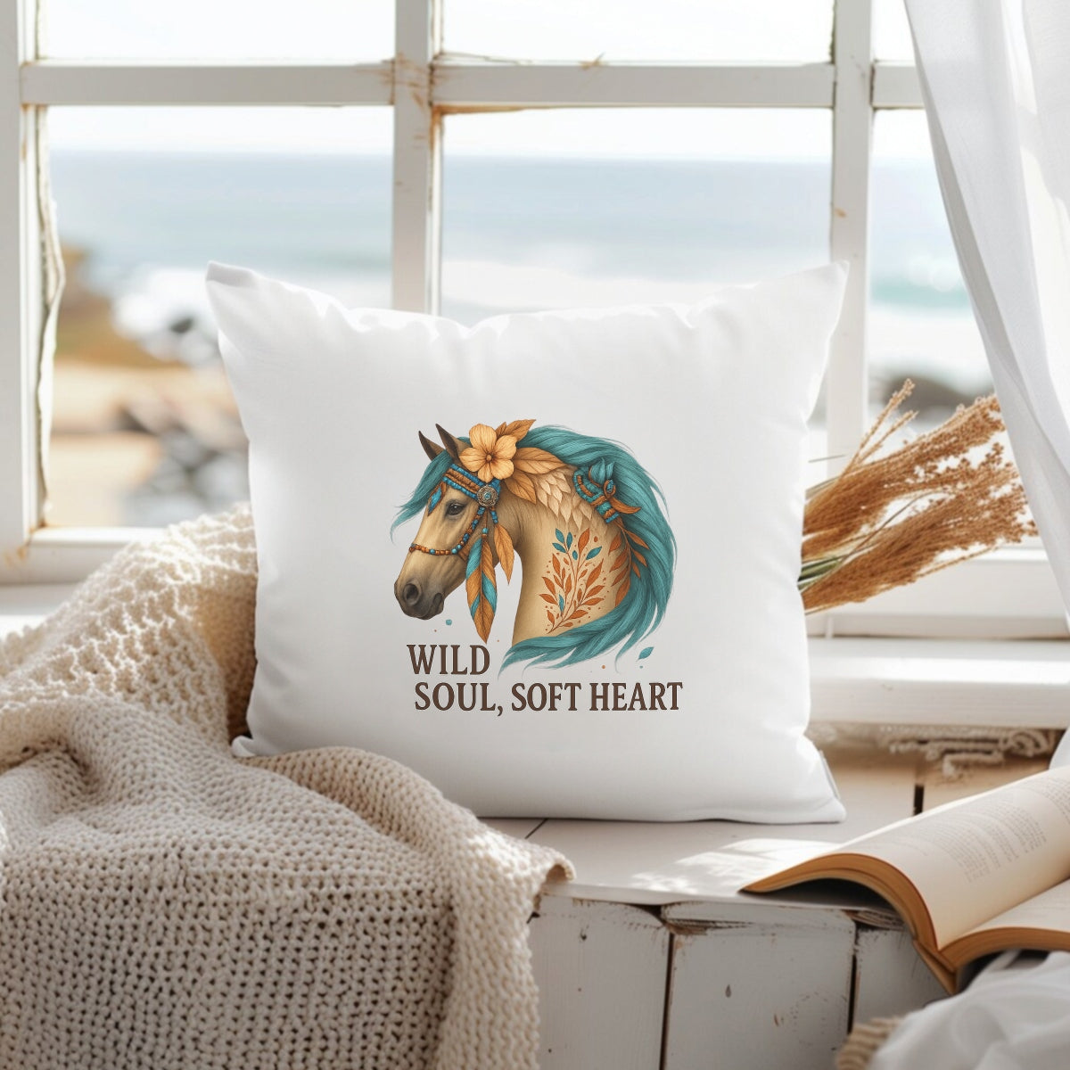 DTF Heat Transfer Iron On Sticker, Artistic Boho Horse with Floral Accents & Inspirational Text, for Bohemian Fashion & Nature - Lover Gifts