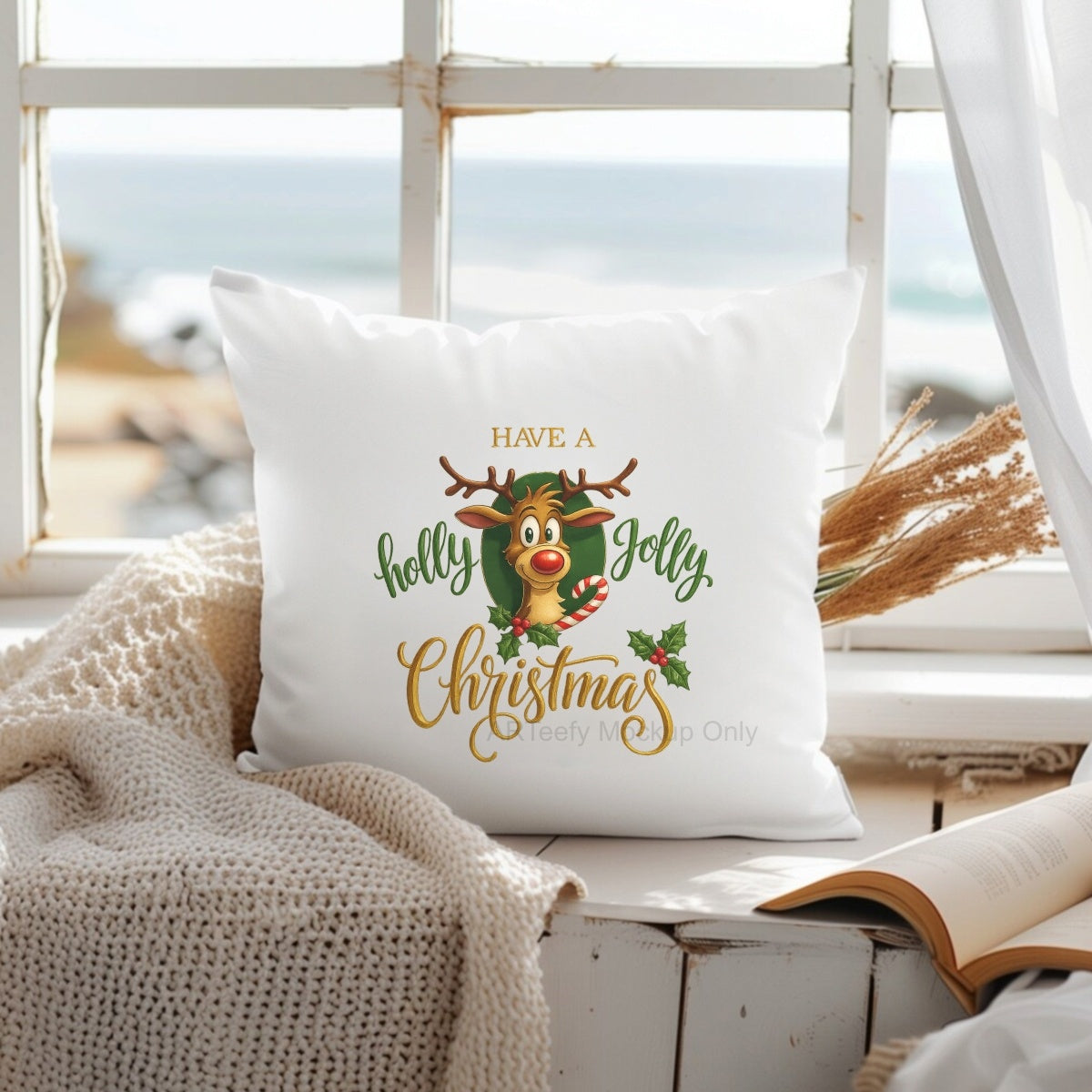 DTF Heat Transfer Iron On Sticker, Festive Reindeer & Christmas Greeting Elements, For Holiday Apparel And Christmas Themed Gatherings