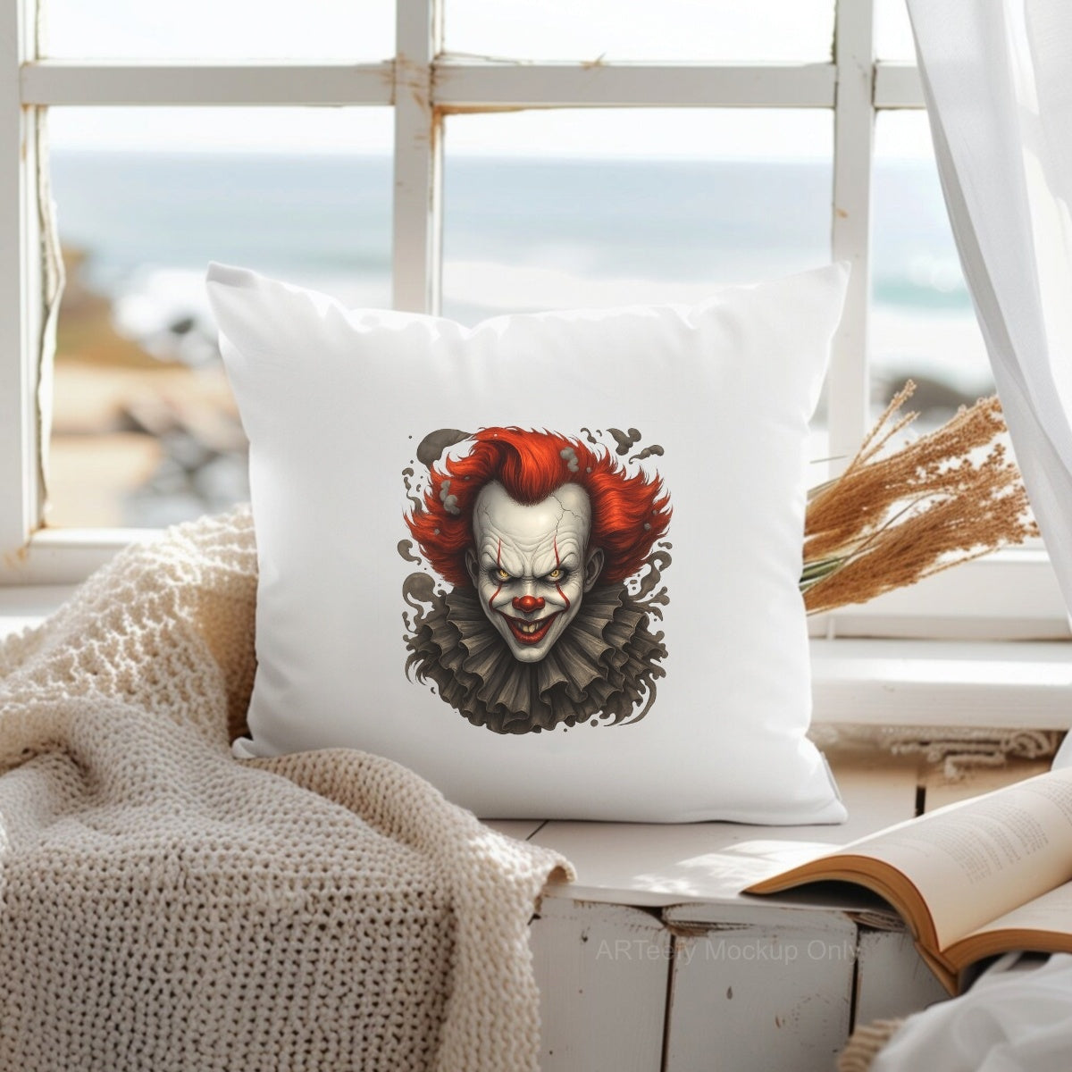 DTF Heat Transfer Iron On Sticker, Horror  Themed Clown Graphic, For Halloween Apparel And Spooky Decor