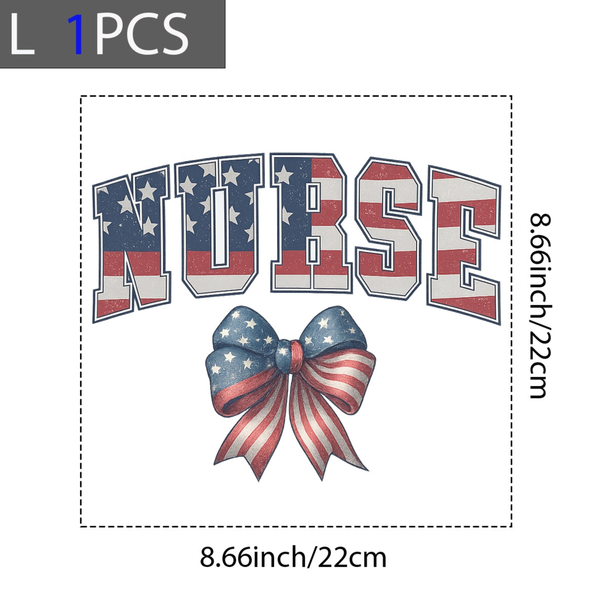 DTF Heat Transfer Iron On Sticker, Patriotic Nurse American Flag Bow Design, for Nurse Apparel and Patriotic Medical Merch