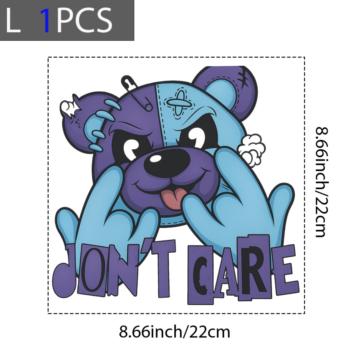 DTF Heat Transfer Iron On Sticker, Rebellious Two - Tone Bear Design, for Urban Fashion & Attitude - Driven Gear