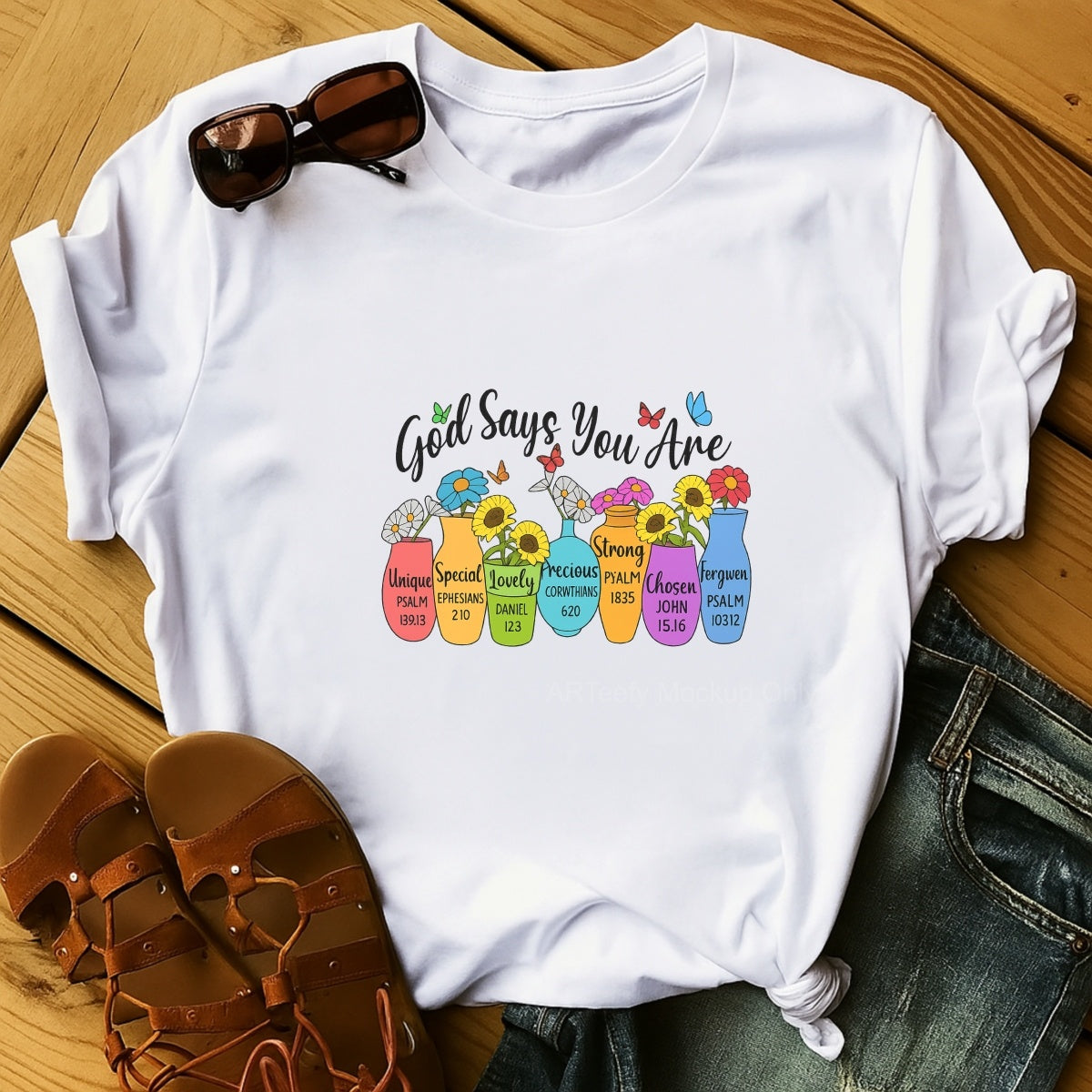 DTF Heat Transfer Iron On Sticker, Inspirational God Says You Are Flower Vases Graphic, For Faith Based Apparel And Spiritual Decor