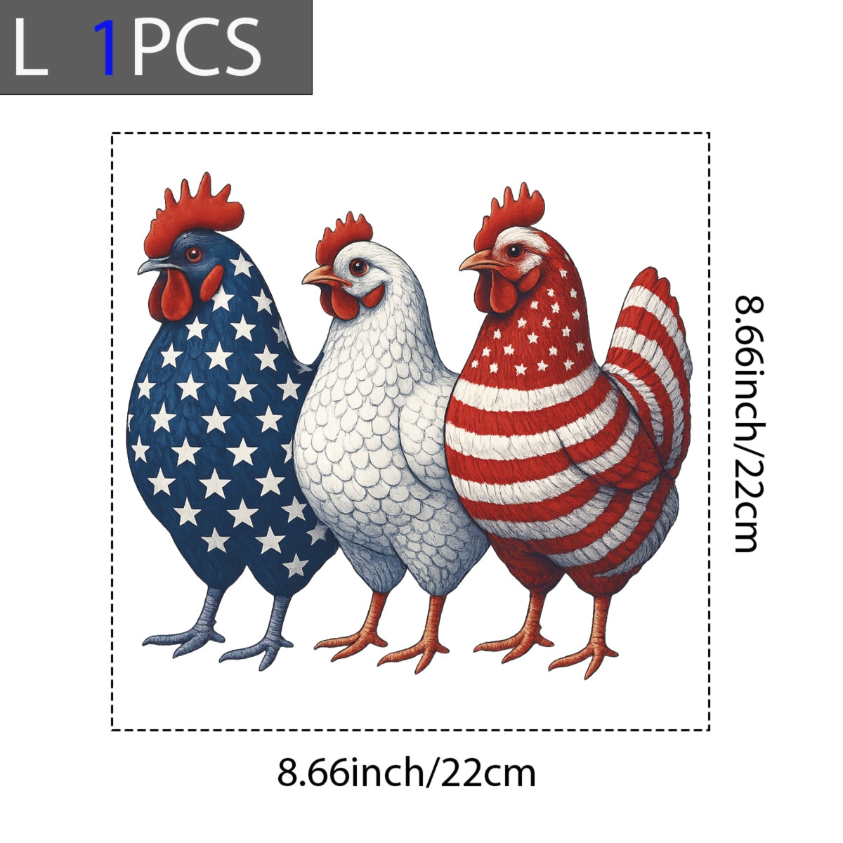 DTF Heat Transfer Iron On Sticker, Patriotic Chicken USA Flag Graphic, for 4th of July Apparel and Independence Day Decor