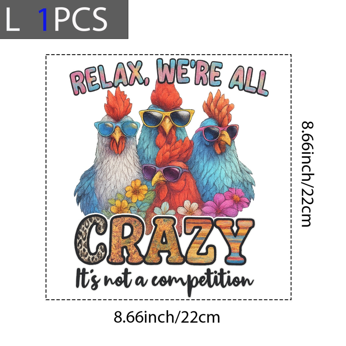 DTF Heat Transfer Iron On Sticker, Funky Chicken Crew Graphic, For Humorous Apparel And Lighthearted Deco