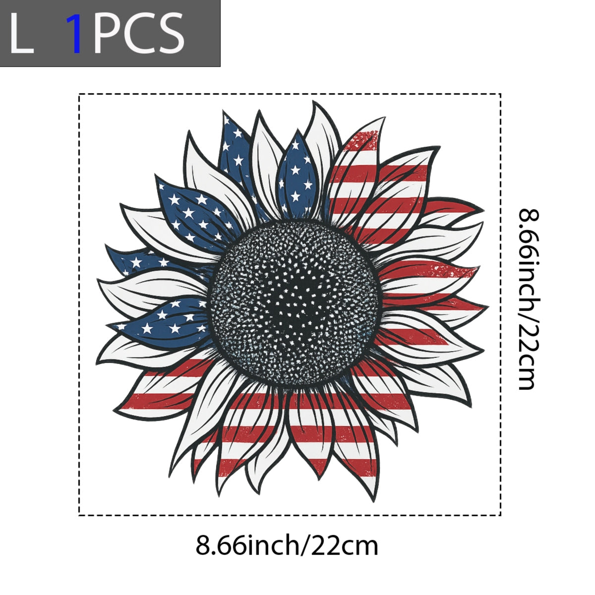 DTF Heat Transfer Iron On Sticker, Patriotic Sunflower with USA Flag Graphic, for American Themed Apparel and Festive Decor