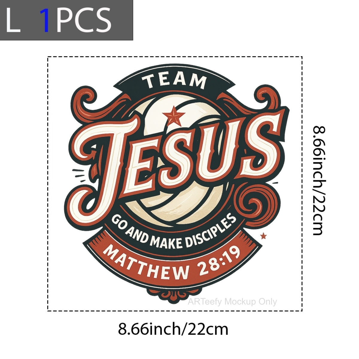 DTF Heat Transfer Iron On Sticker, Team Jesus Volleyball & Scripture Elements, For Faith Based Sports Apparel and Church Event Decor