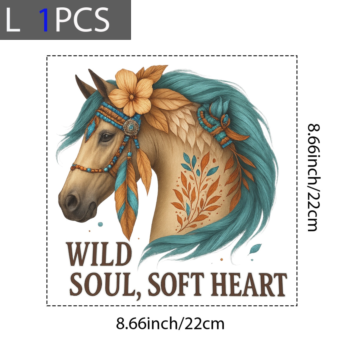 DTF Heat Transfer Iron On Sticker, Artistic Boho Horse with Floral Accents & Inspirational Text, for Bohemian Fashion & Nature - Lover Gifts
