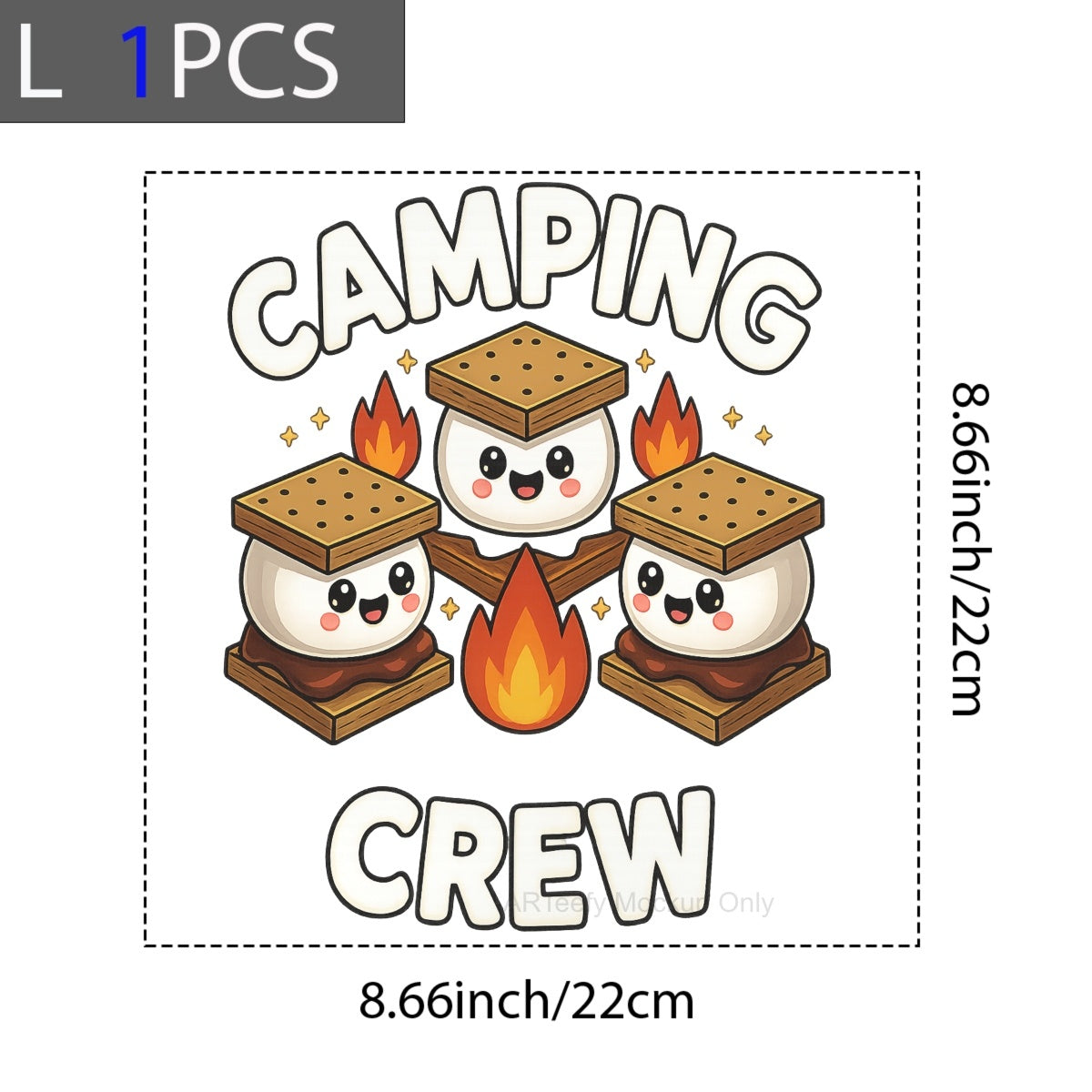 DTF Heat Transfer Iron On Sticker, Cute Camping S'mores & CAMPING CREW Text, For Outdoor Adventure Apparel And Camping Trips