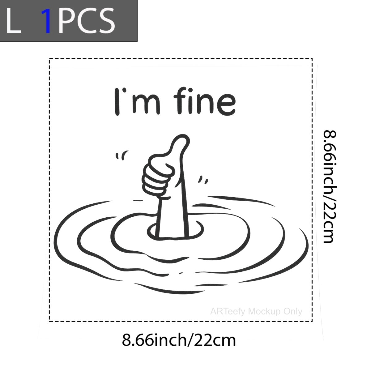 DTF Heat Transfer Iron On Sticker, Humorous I'm fine Thumb Graphic, For Sarcastic Apparel And Fun Decor