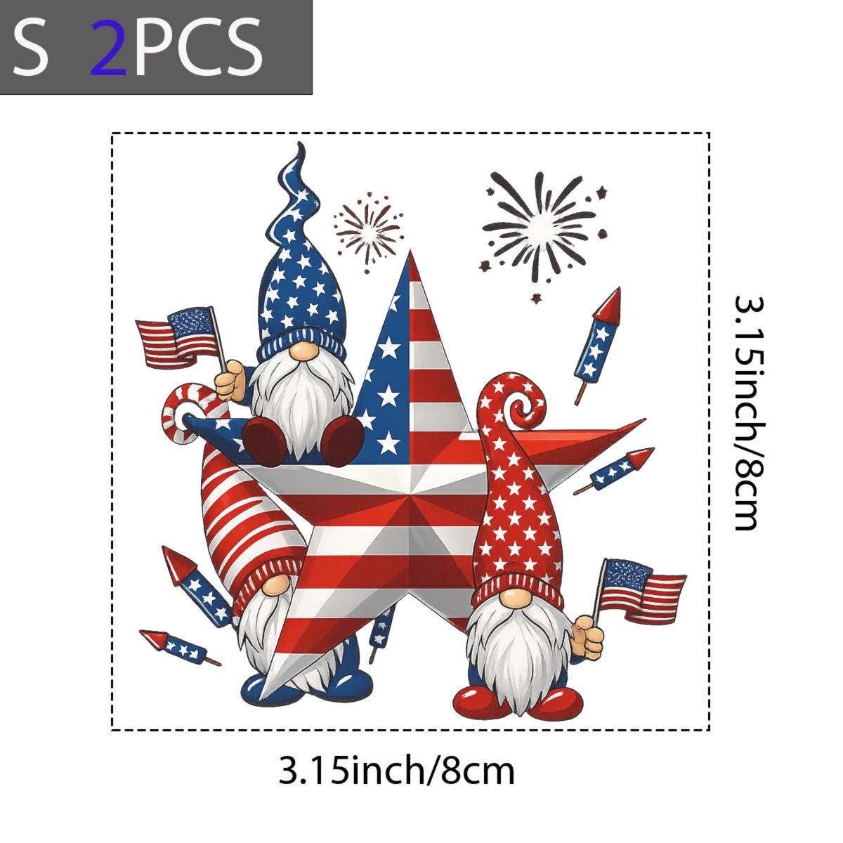 DTF Heat Transfer Iron On Sticker, Patriotic Gnome 4th of July Graphic, for Independence Day Apparel and Celebration Decor