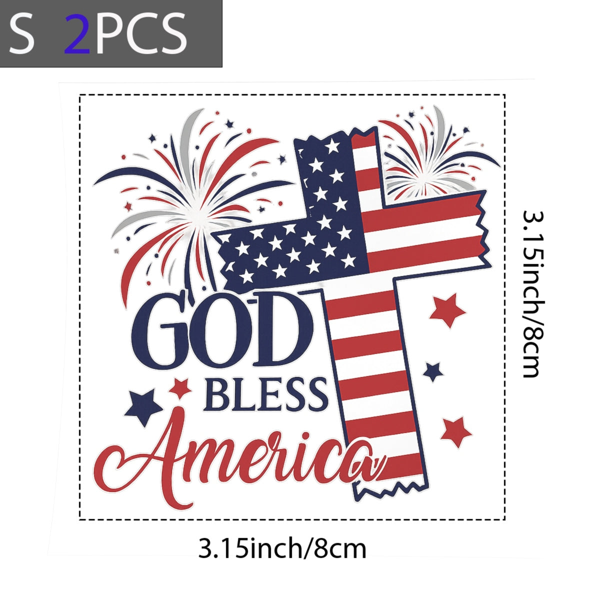 DTF Heat Transfer Iron On Sticker, Patriotic God Bless America Graphic, for 4th of July Apparel and Independence Day Decor