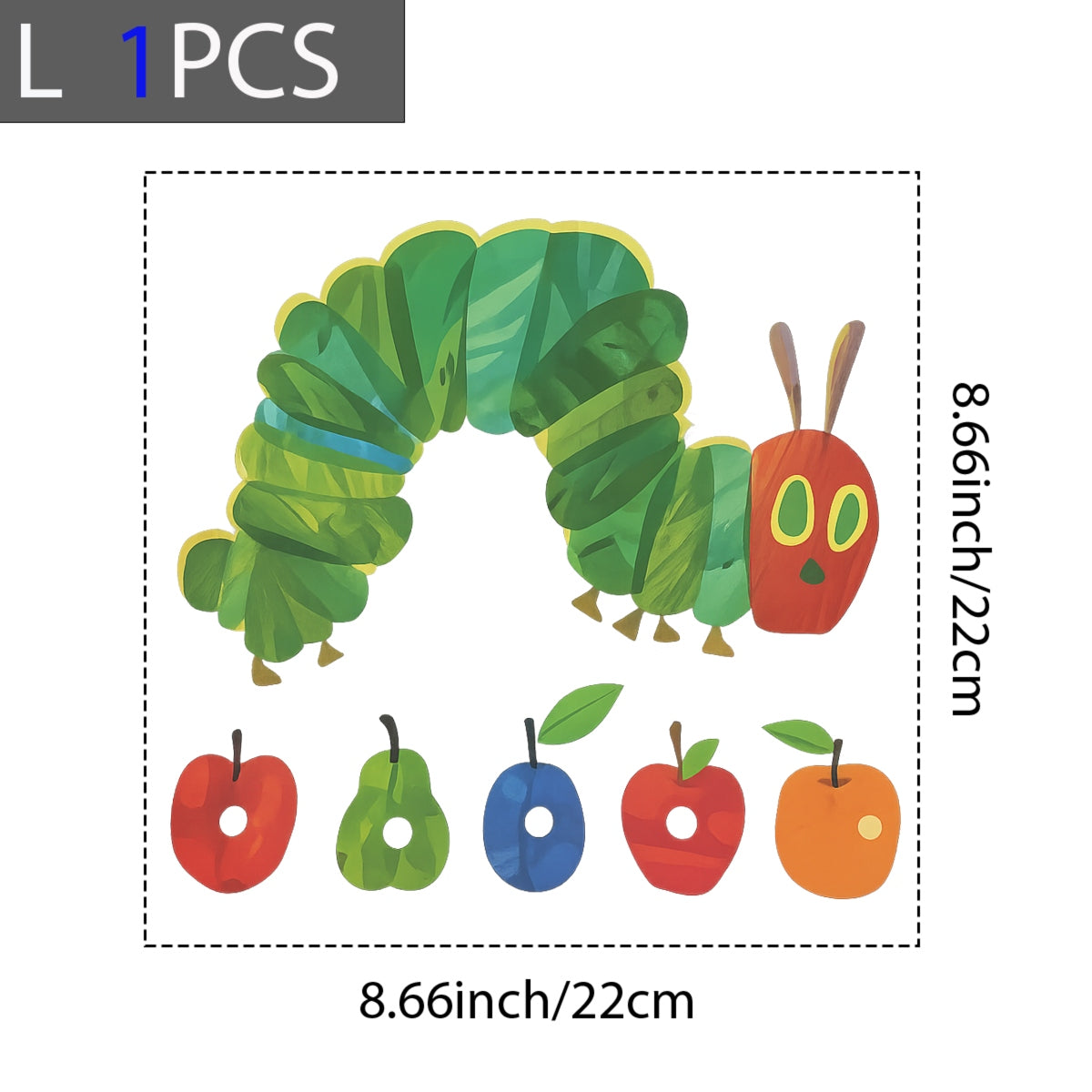 DTF Heat Transfer Iron On Sticker, Iconic Hungry Caterpillar & Fruit Graphic, for Retro Storybook Fashion & Literary Gifts