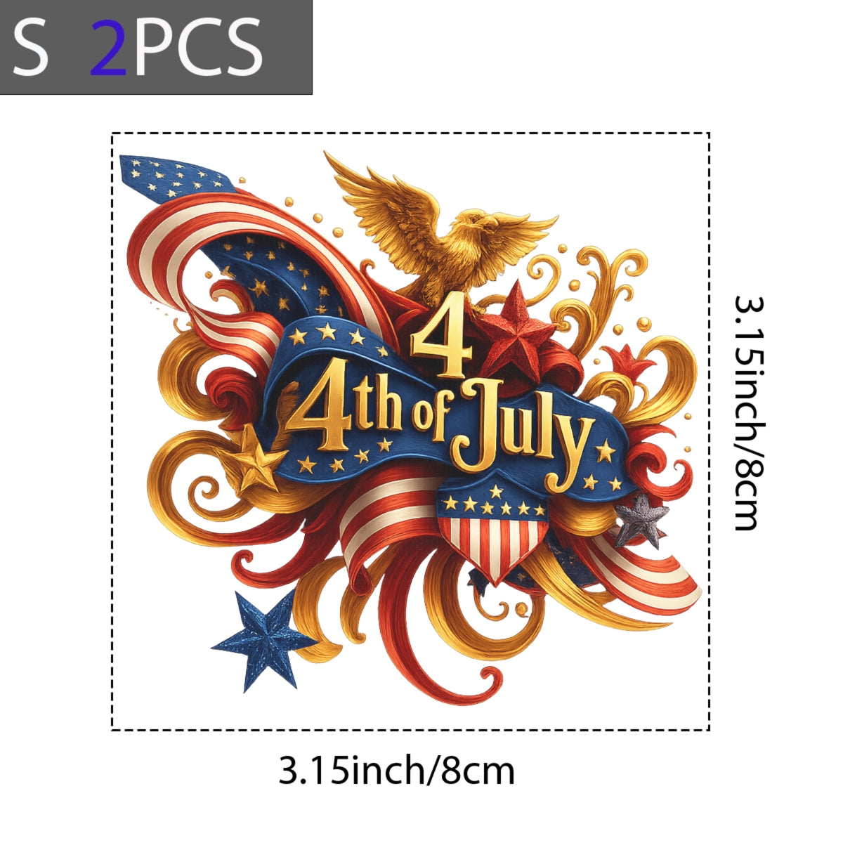 DTF Heat Transfer Iron On Sticker, 4th of July Patriotic Eagle Graphic, for Independence Day Apparel and National Celebration Decor