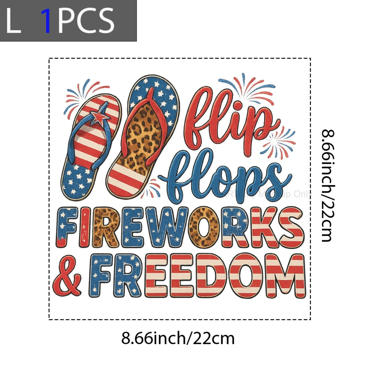 DTF Heat Transfer Iron On Sticker, Patriotic Flip  Flops & Festive Elements Graphic, For USA Holiday Apparel And Independence Day Decor