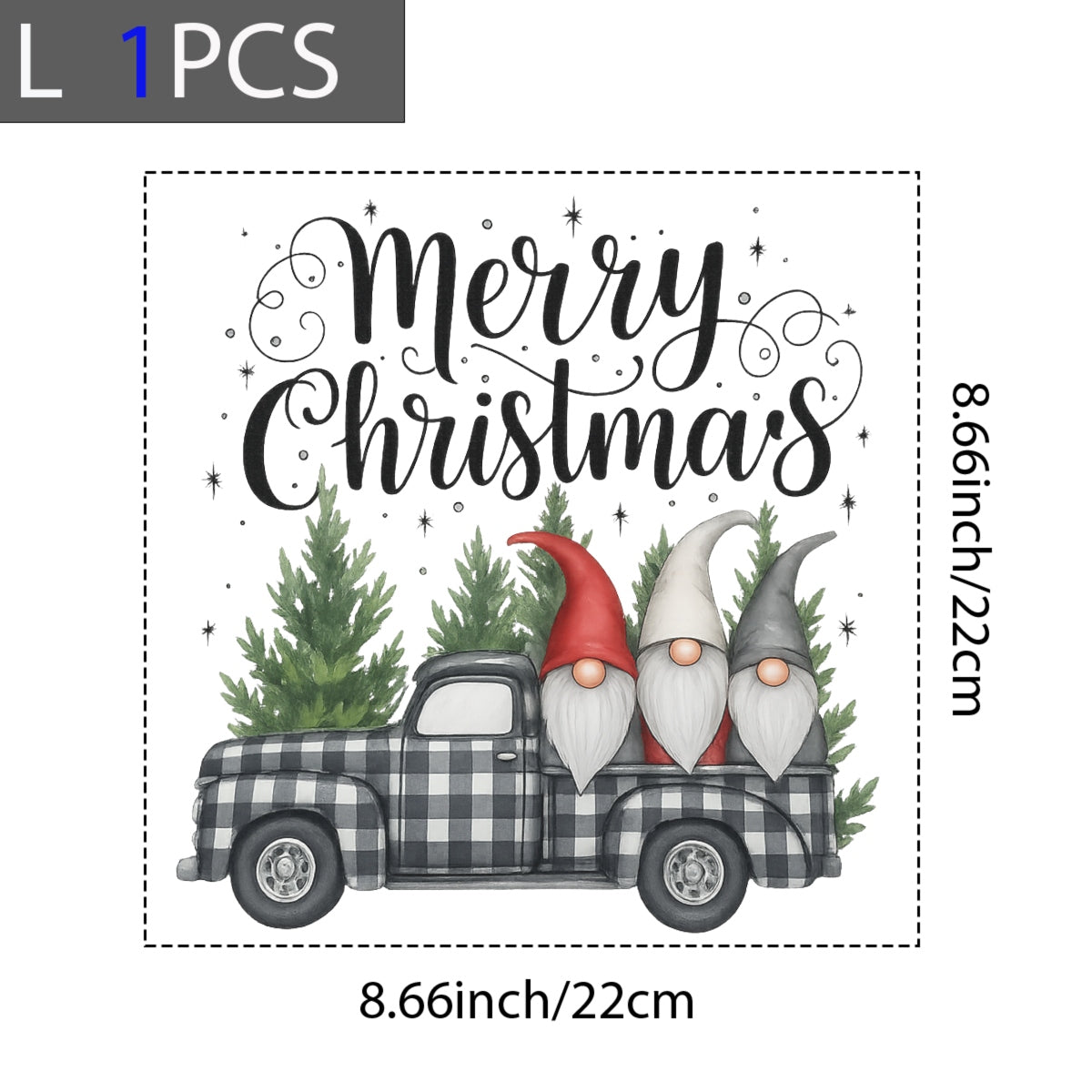 DTF Heat Transfer Transfer Iron On Sticker, Christmas Gnomes & Truck Graphic, for Festive Apparel and Holiday Decor