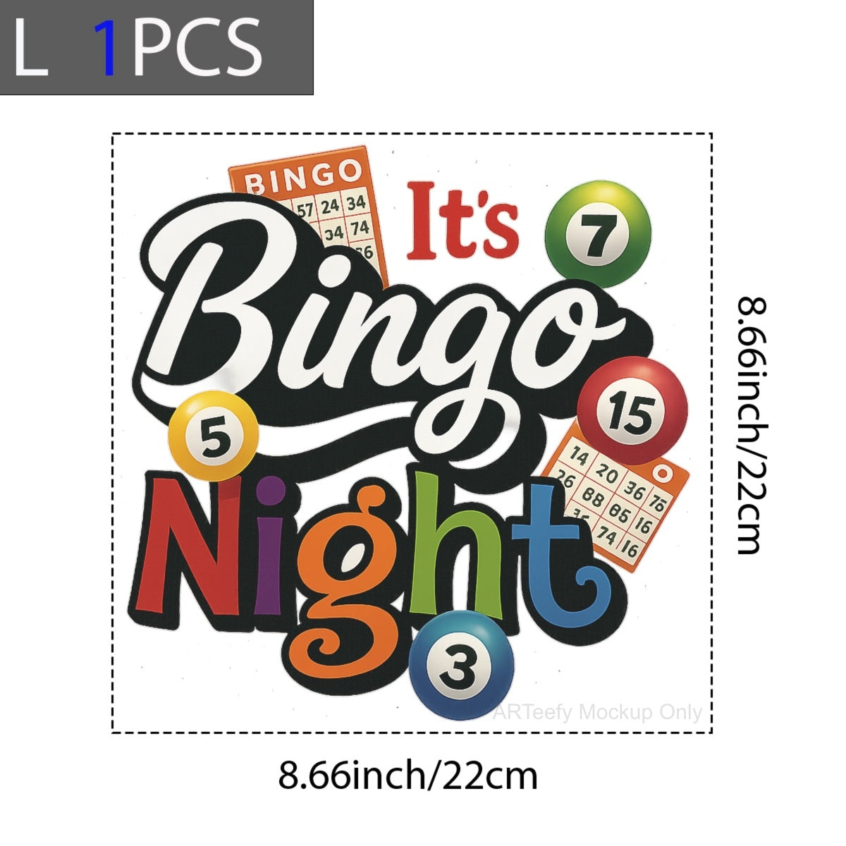 DTF Heat Transfer Iron On Sticker, Fun Bingo Night Graphic, For Game Themed Apparel And Party Decor
