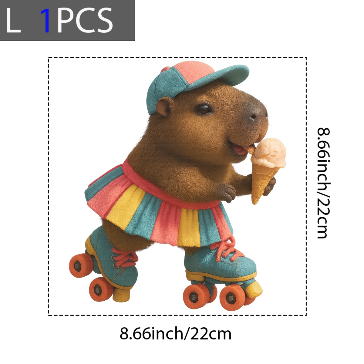 DTF Heat Transfer Iron On Sticker, Cute Capybara With Roller Skates & Ice Cream Graphic, For Fun Loving Apparel And Playful Decor