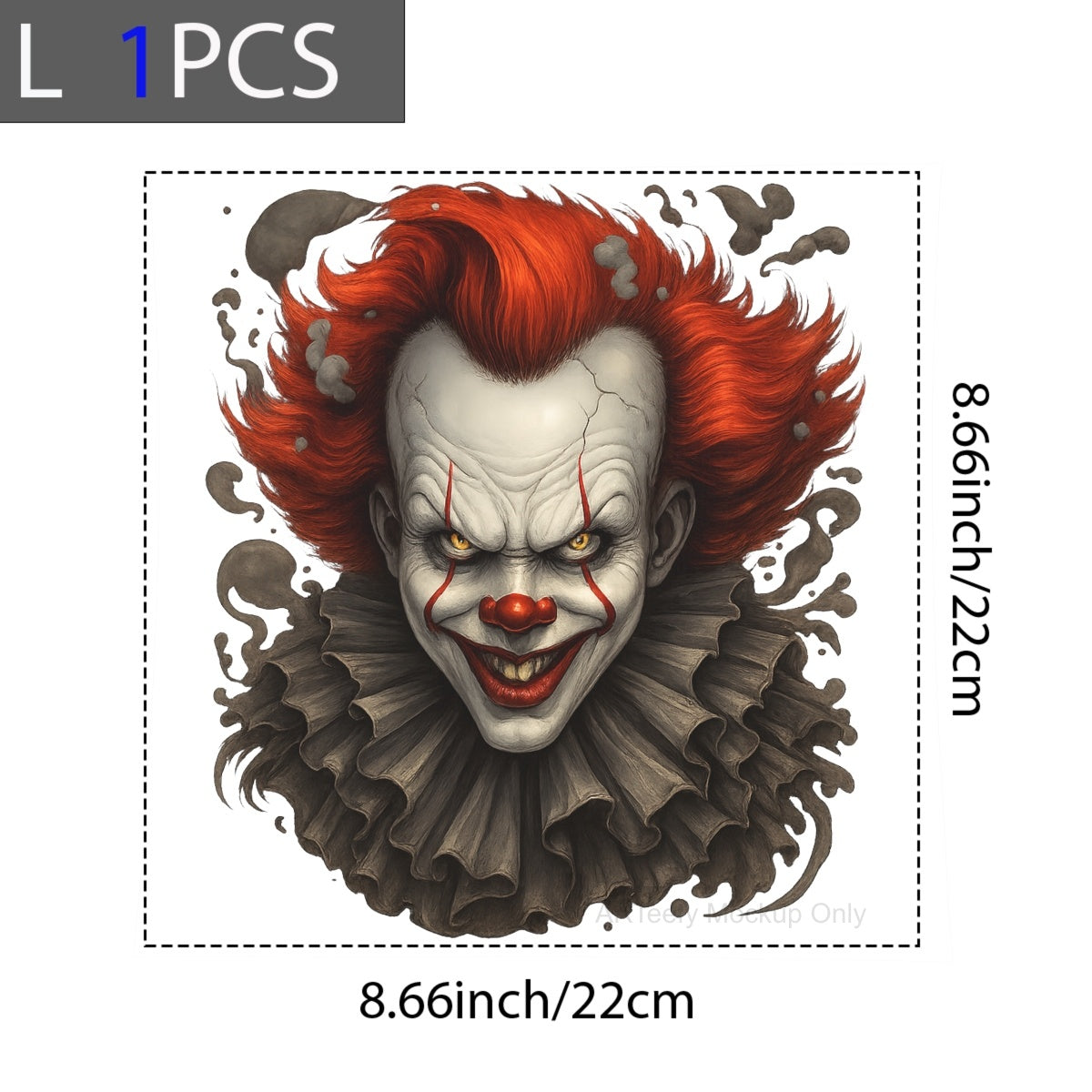 DTF Heat Transfer Iron On Sticker, Horror  Themed Clown Graphic, For Halloween Apparel And Spooky Decor