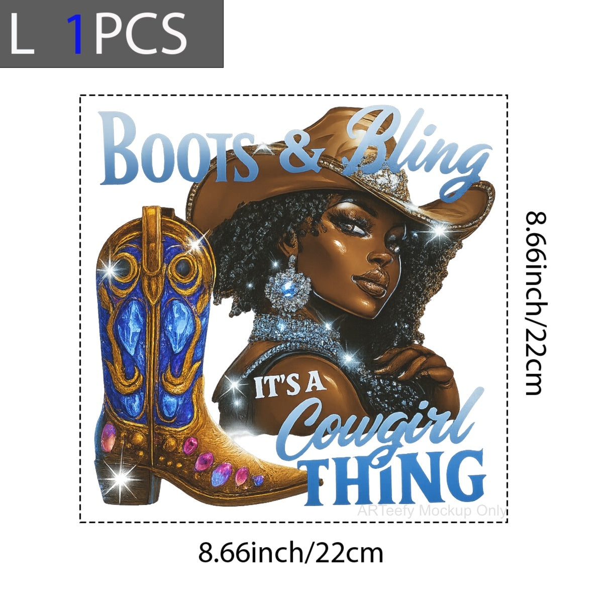 DTF Heat Transfer Iron On Sticker, Glitzy Cowgirl & Boots Graphic, For Western  Style Apparel And Rodeo Decor