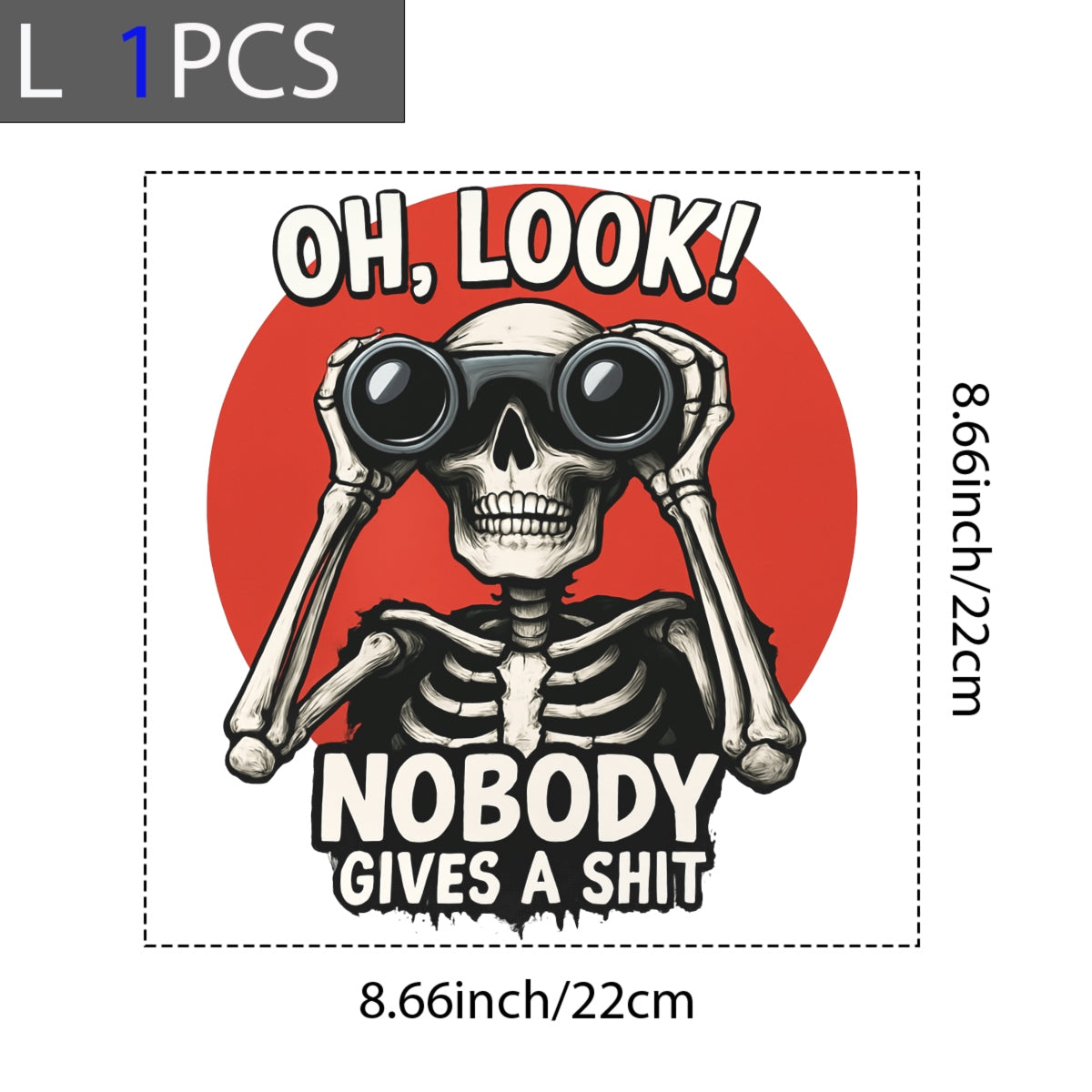 DTF Heat Transfer Iron On Sticker, Sarcastic Skull with Binoculars Graphic, for Edgy Apparel and Humor Driven Merch