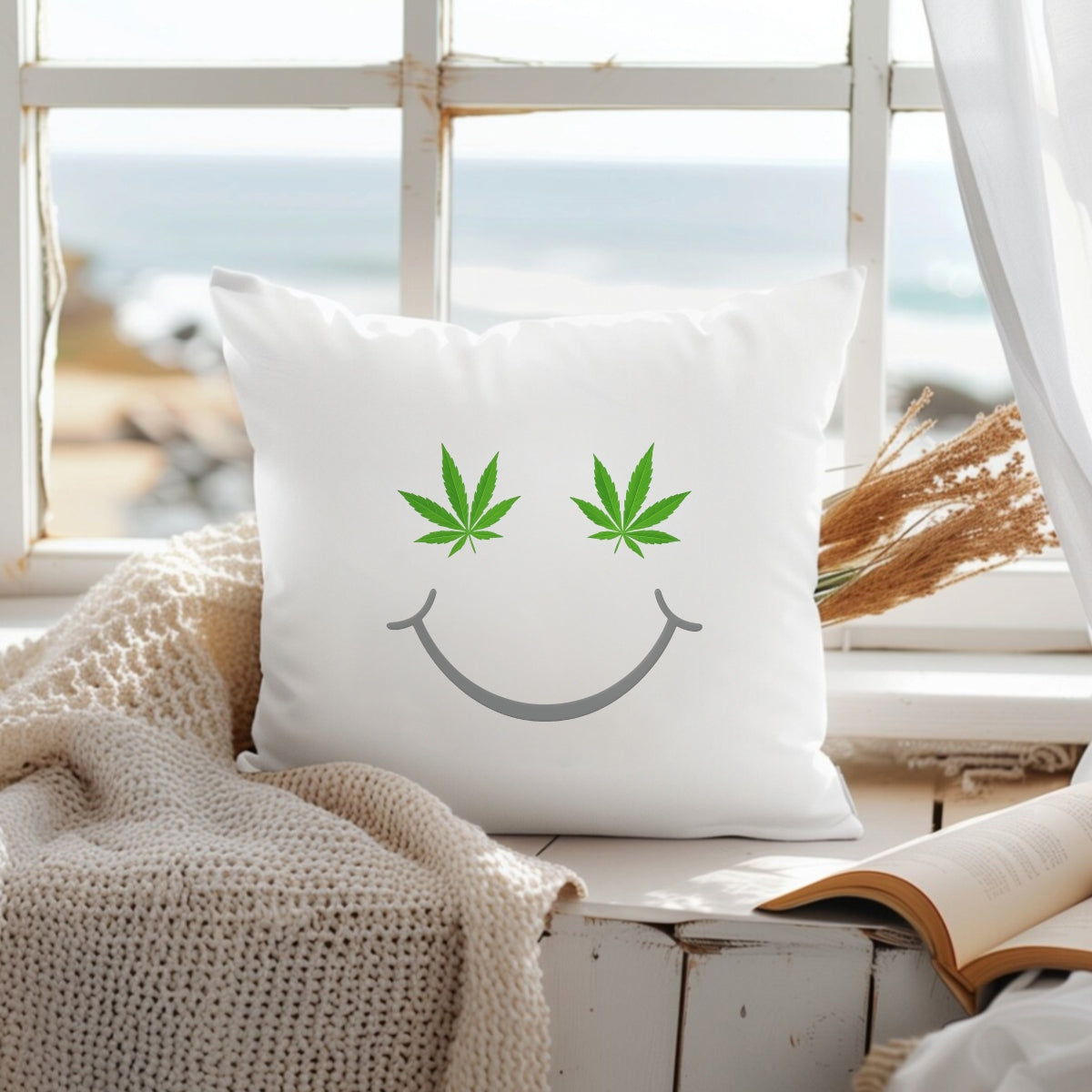 DTF Heat Transfer Iron On Sticker, Smile Face with Green Leaf Graphic, for Trendy Streetwear and Casual Fashion Decor