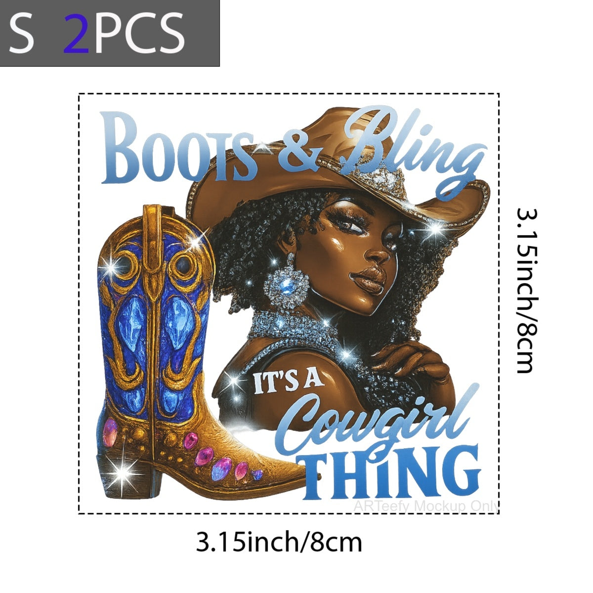 DTF Heat Transfer Iron On Sticker, Glitzy Cowgirl & Boots Graphic, For Western  Style Apparel And Rodeo Decor