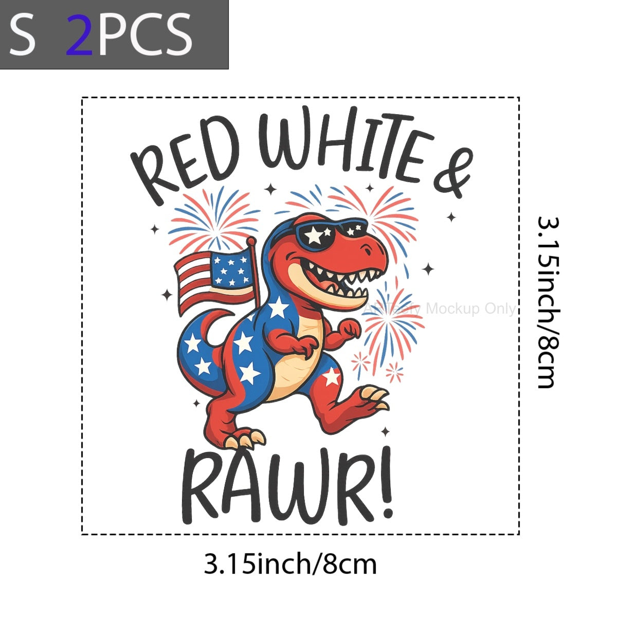 DTF Heat Transfer Iron On Sticker, Patriotic Dinosaur Graphic, For USA Themed Apparel And Festive Decor