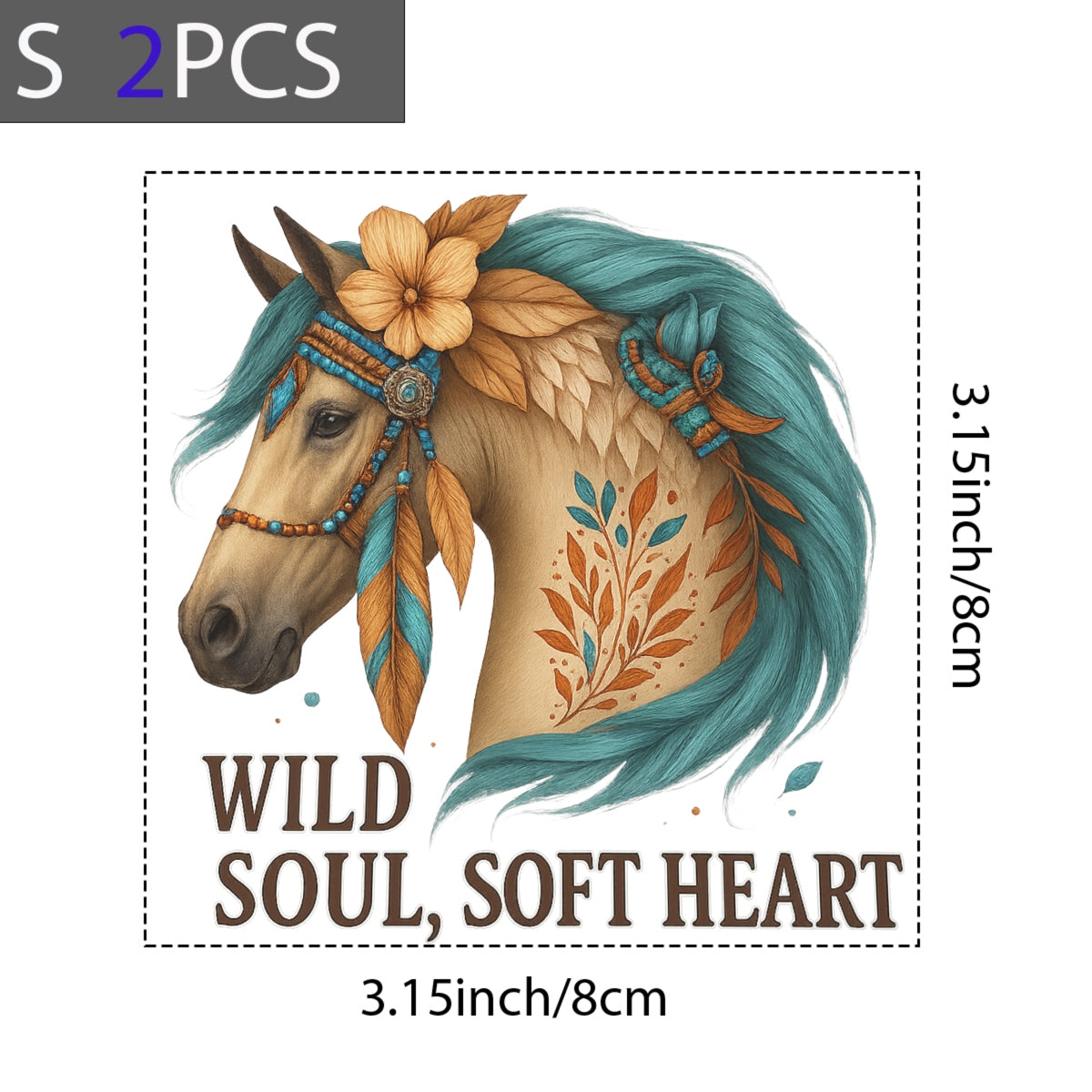 DTF Heat Transfer Iron On Sticker, Artistic Boho Horse with Floral Accents & Inspirational Text, for Bohemian Fashion & Nature - Lover Gifts