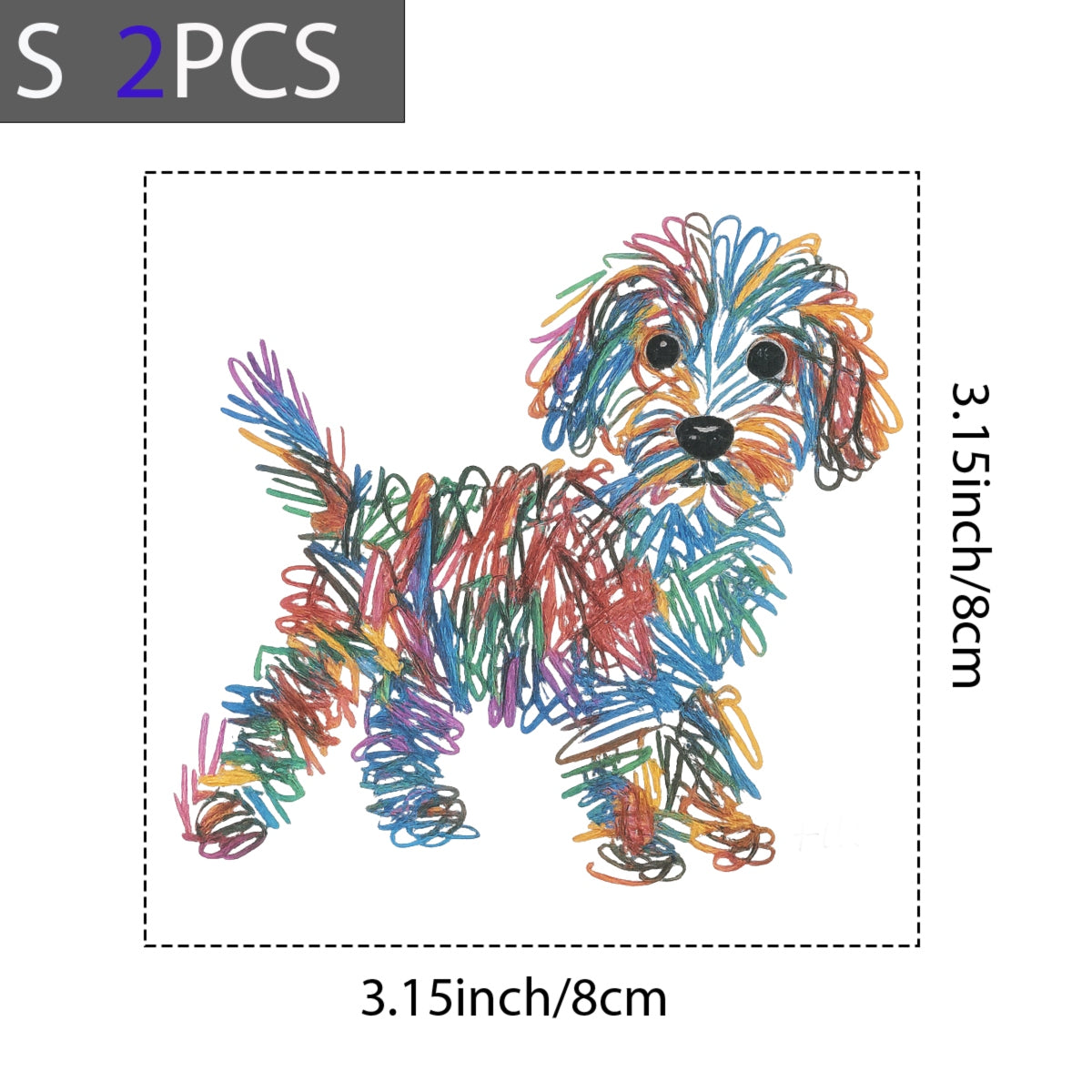 DTF Heat Transfer Iron On Sticker, Colorful Doodle Dog Graphic, For Artistic Apparel And Pet, Lover Decor