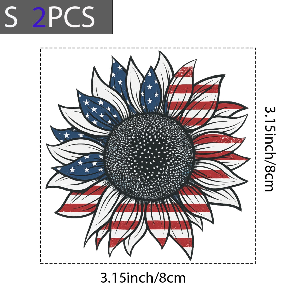 DTF Heat Transfer Iron On Sticker, Patriotic Sunflower with USA Flag Graphic, for American Themed Apparel and Festive Decor