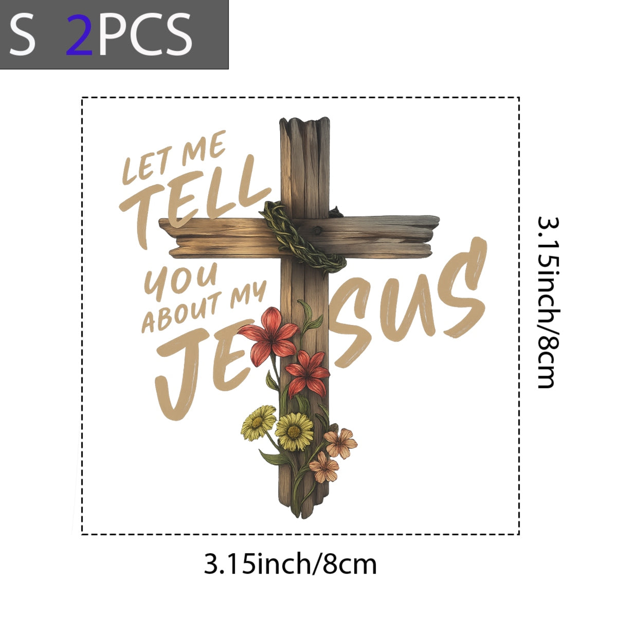 DTF Heat Transfer Iron On Sticker, Floral Cross Religious Quote Graphic, for Faith - Inspired Apparel and Spiritual Decor