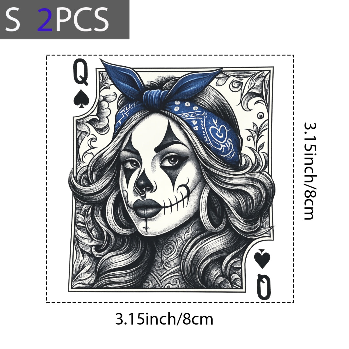 DTF Heat Transfer Iron On Sticker, Tattoo Style Queen Of Spades Graphic, For Edgy Apparel And Tattoo Art Decor