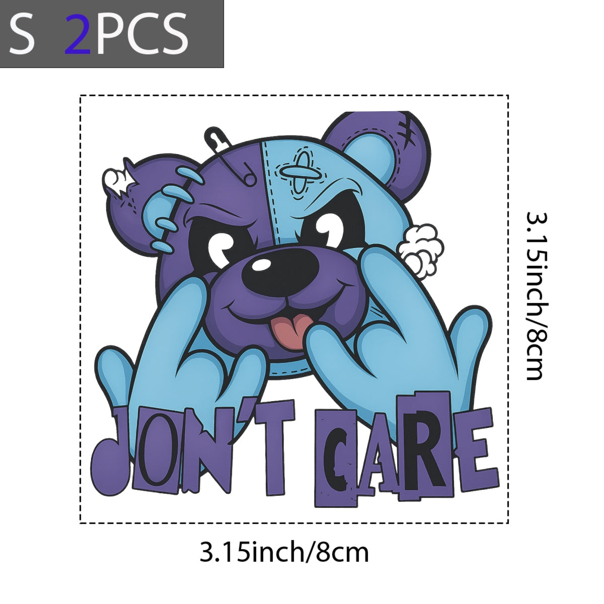 DTF Heat Transfer Iron On Sticker, Rebellious Two - Tone Bear Design, for Urban Fashion & Attitude - Driven Gear