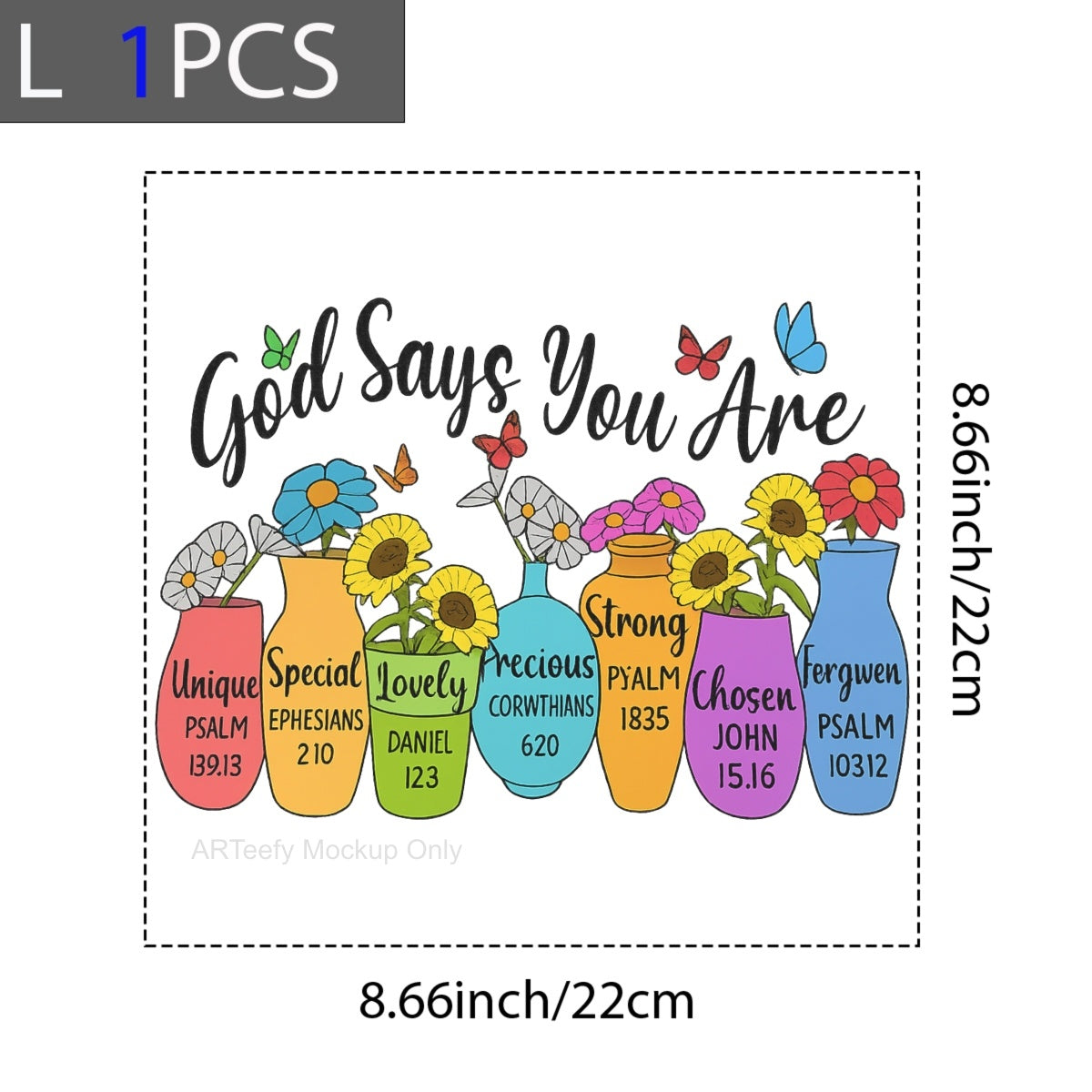 DTF Heat Transfer Iron On Sticker, Inspirational God Says You Are Flower Vases Graphic, For Faith Based Apparel And Spiritual Decor