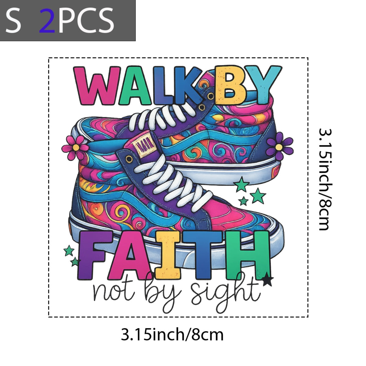 DTF Heat Transfer Iron On Sticker, Groovy Faith - Inspired Sneaker Graphic, for Spiritual Apparel and Fun Decor