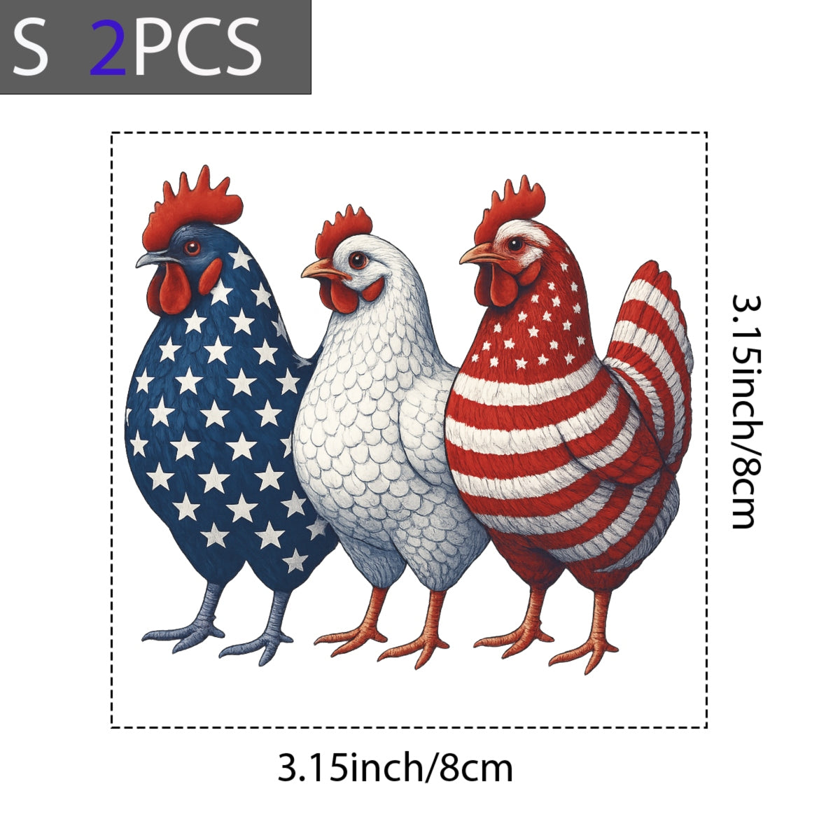 DTF Heat Transfer Iron On Sticker, Patriotic Chicken USA Flag Graphic, for 4th of July Apparel and Independence Day Decor