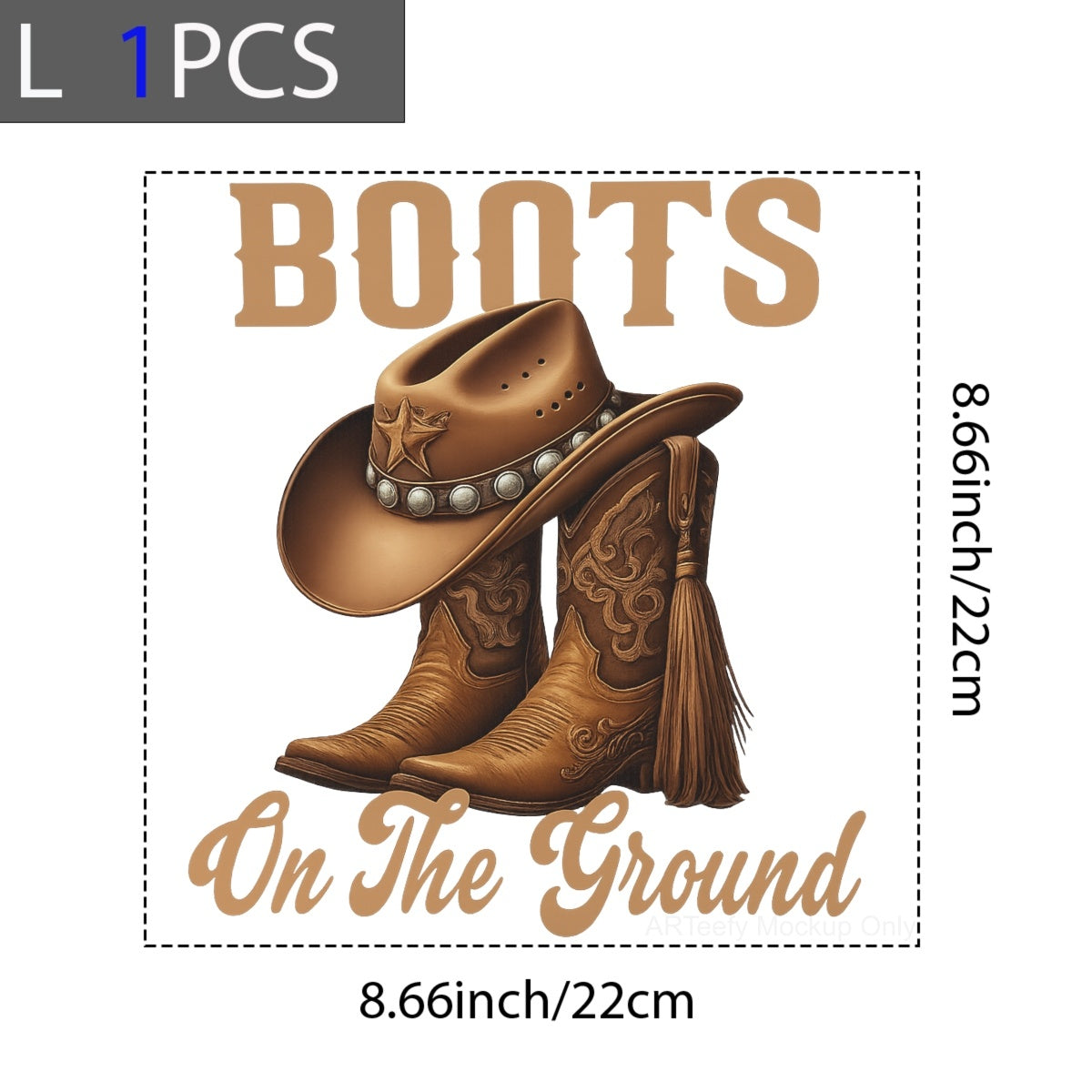 DTF Heat Transfer Iron On Sticker, Western Cowboy Boots & Hat Graphic, For Country Style Apparel And Rustic Decor