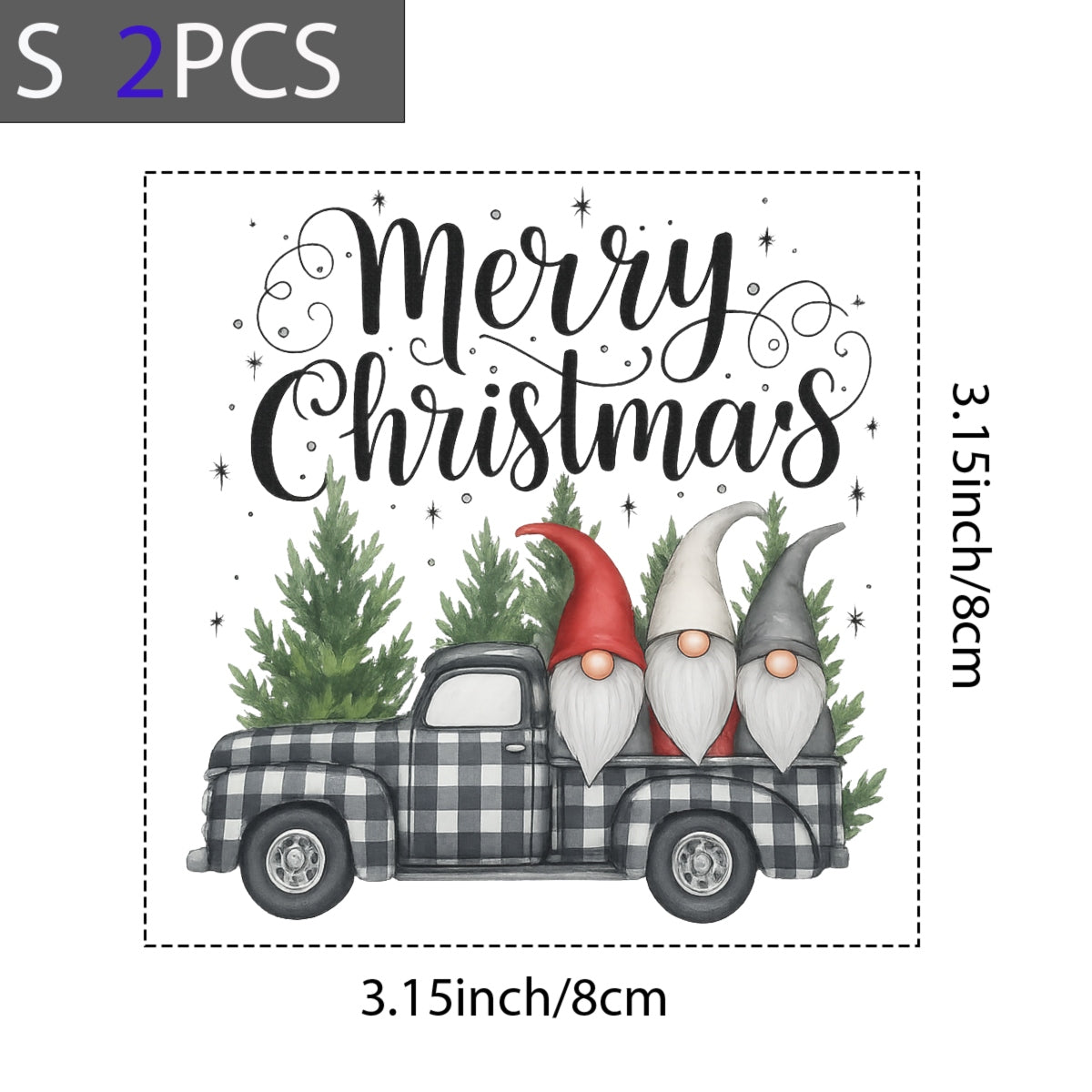 DTF Heat Transfer Transfer Iron On Sticker, Christmas Gnomes & Truck Graphic, for Festive Apparel and Holiday Decor