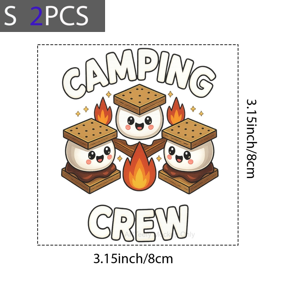DTF Heat Transfer Iron On Sticker, Cute Camping S'mores & CAMPING CREW Text, For Outdoor Adventure Apparel And Camping Trips
