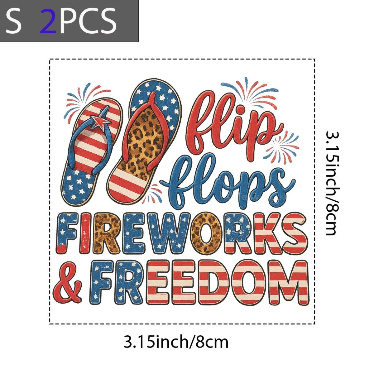 DTF Heat Transfer Iron On Sticker, Patriotic Flip  Flops & Festive Elements Graphic, For USA Holiday Apparel And Independence Day Decor