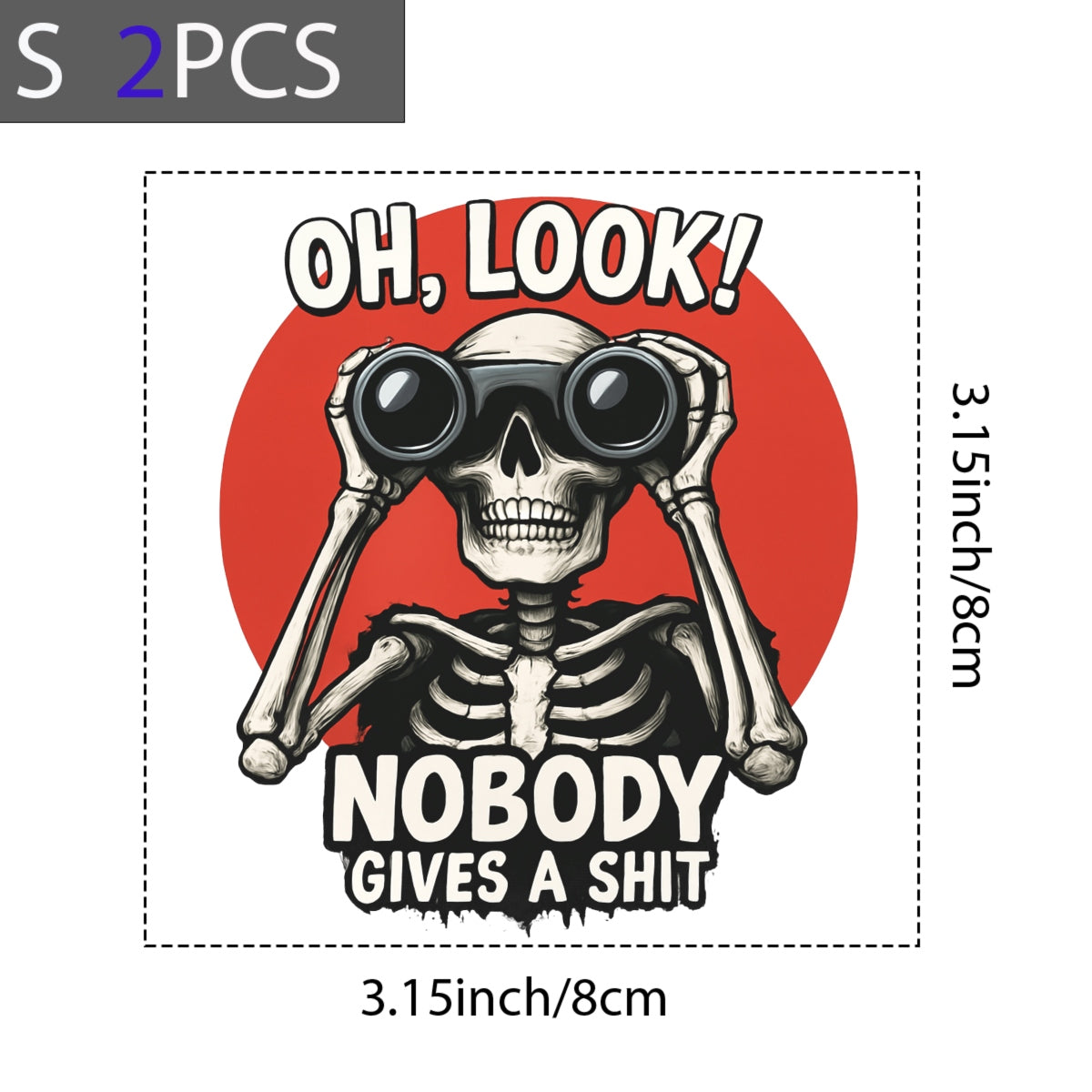 DTF Heat Transfer Iron On Sticker, Sarcastic Skull with Binoculars Graphic, for Edgy Apparel and Humor Driven Merch