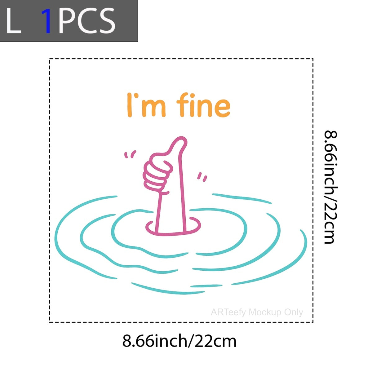 DTF Heat Transfer Iron On Sticker, Humorous I'm fine Thumb Graphic, For Sarcastic Apparel And Fun Decor