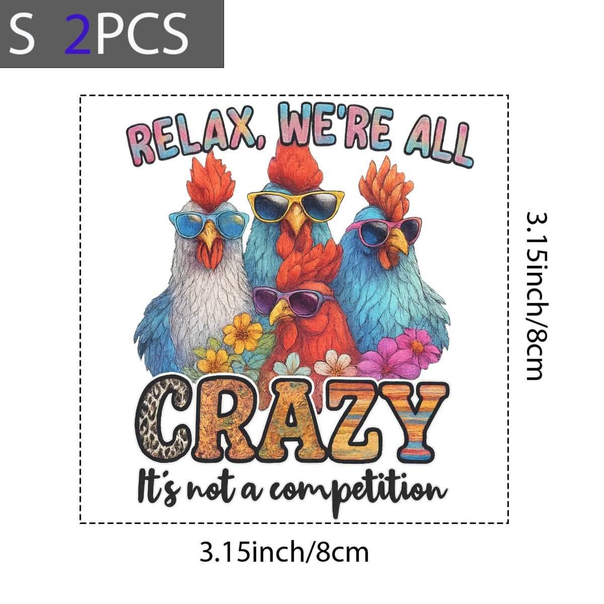 DTF Heat Transfer Iron On Sticker, Funky Chicken Crew Graphic, For Humorous Apparel And Lighthearted Deco