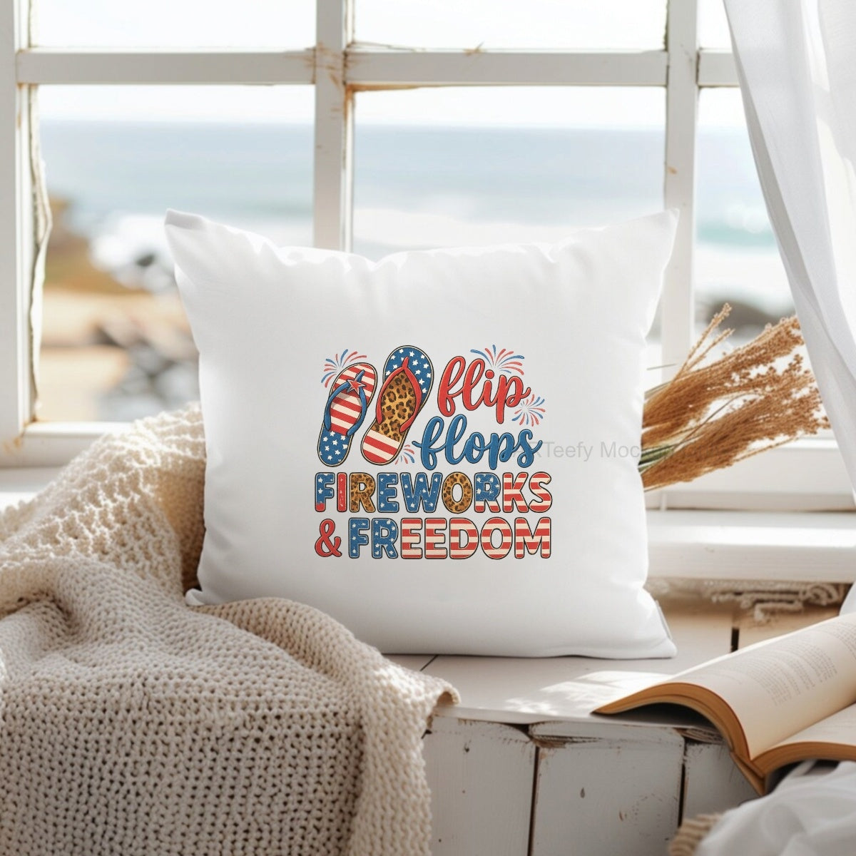 DTF Heat Transfer Iron On Sticker, Patriotic Flip  Flops & Festive Elements Graphic, For USA Holiday Apparel And Independence Day Decor