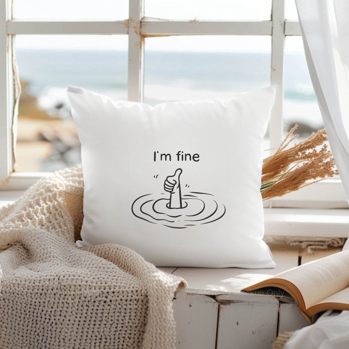 DTF Heat Transfer Iron On Sticker, Humorous I'm fine Thumb Graphic, For Sarcastic Apparel And Fun Decor