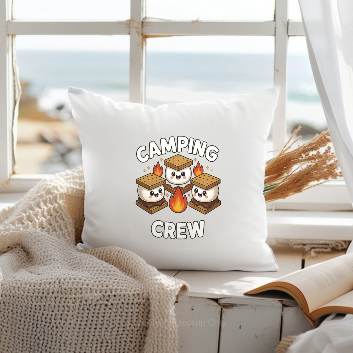 DTF Heat Transfer Iron On Sticker, Cute Camping S'mores & CAMPING CREW Text, For Outdoor Adventure Apparel And Camping Trips