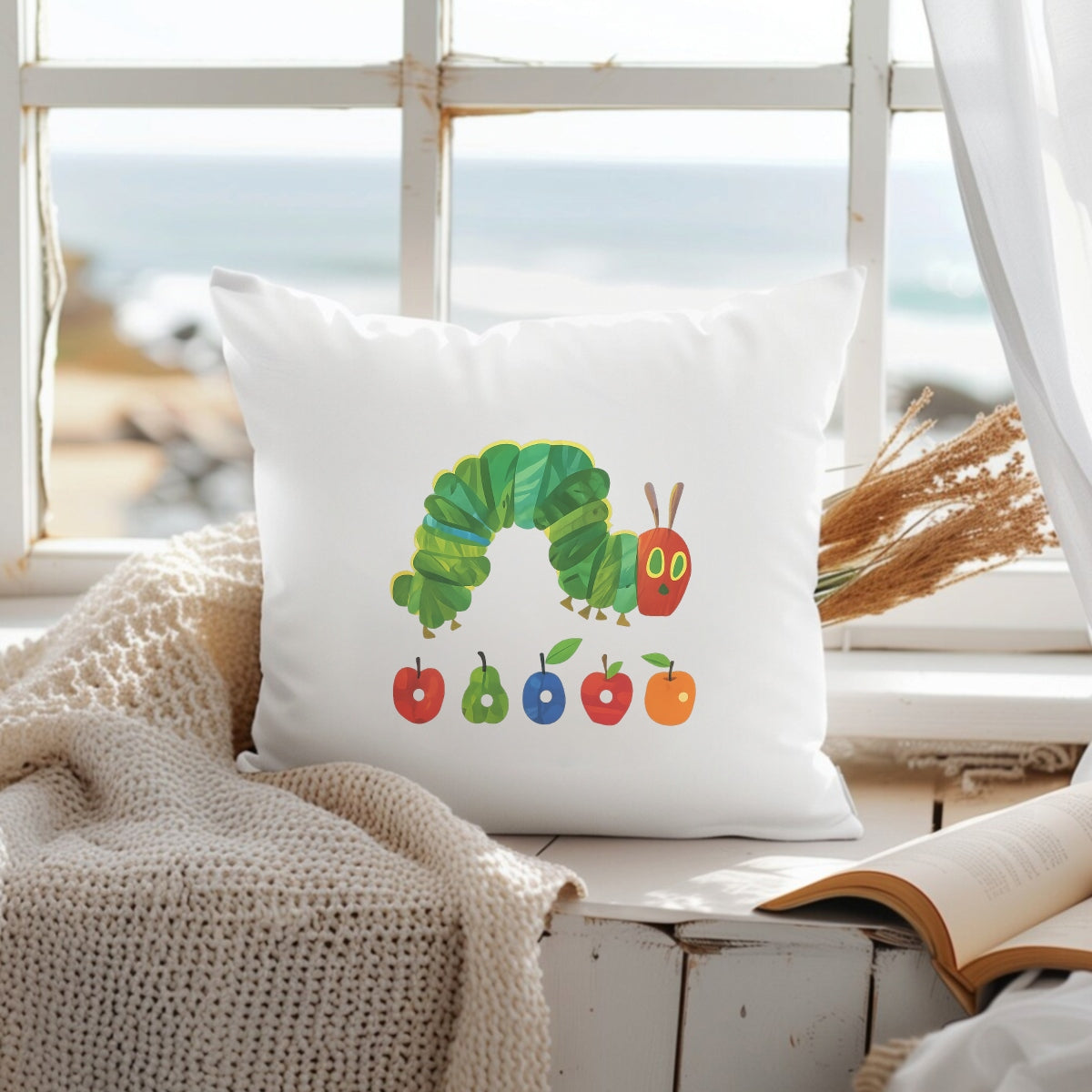 DTF Heat Transfer Iron On Sticker, Iconic Hungry Caterpillar & Fruit Graphic, for Retro Storybook Fashion & Literary Gifts
