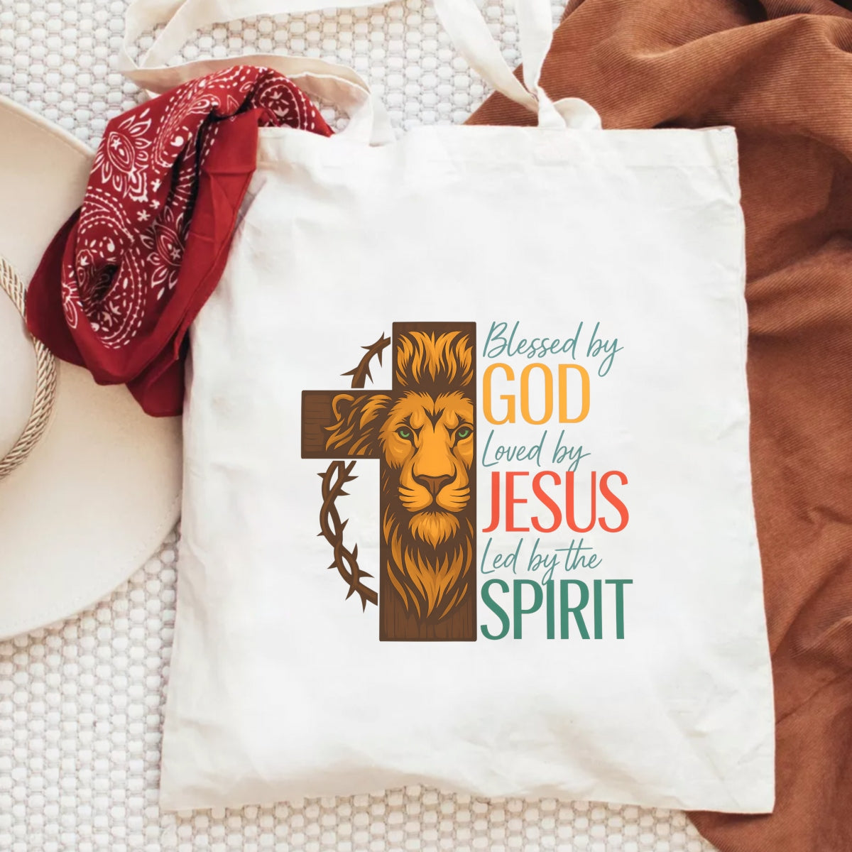 DTF Heat Transfer Iron On Sticker, Christian Lion Cross Art, Loved by JESUS Slogan for Spiritual Clothing