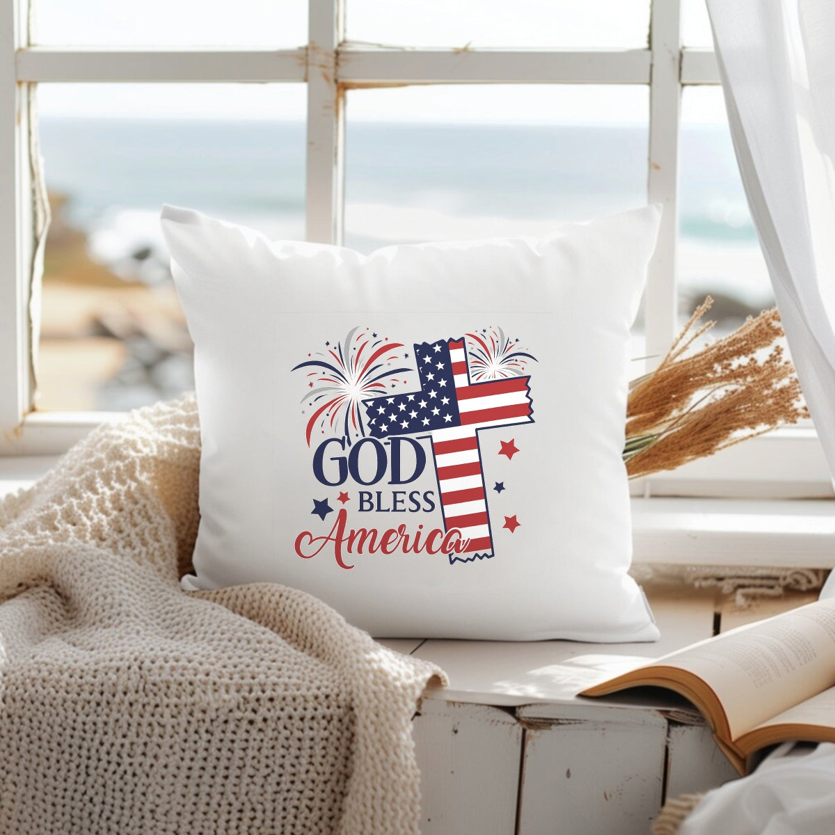 DTF Heat Transfer Iron On Sticker, Patriotic God Bless America Graphic, for 4th of July Apparel and Independence Day Decor