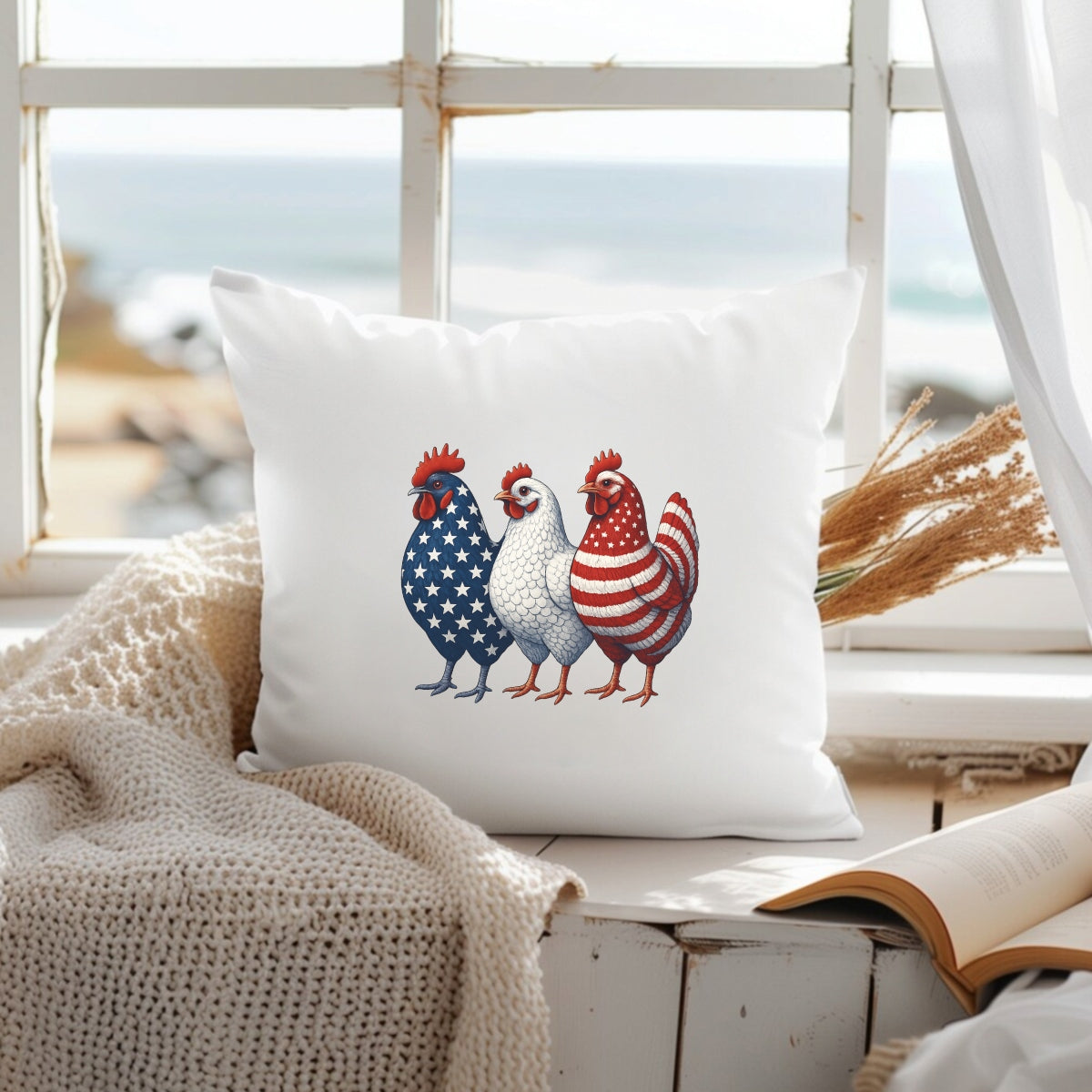 DTF Heat Transfer Iron On Sticker, Patriotic Chicken USA Flag Graphic, for 4th of July Apparel and Independence Day Decor